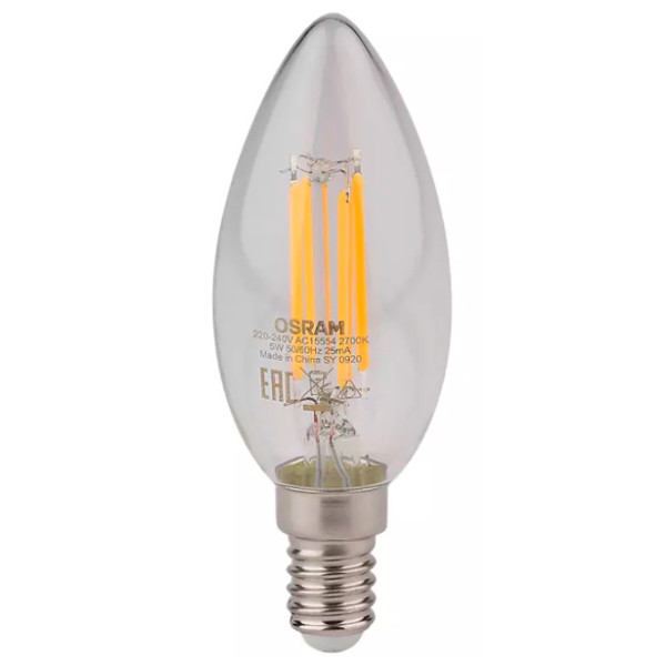 Диммируемая лампа Osram LS CL B60 DIM 5W/827 230V FIL E14 w.o. CE (4058075230354) - фото №2