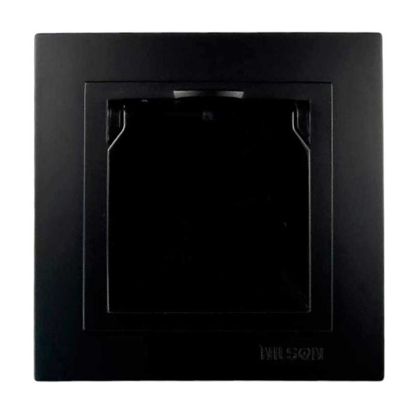 Розетка Nilson Touran черная мат 1-я с заземлением с крышкой ( 24381018 ) - фото №1