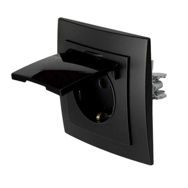 Розетка Nilson Touran черная мат 1-я с заземлением с крышкой ( 24381018 ) - фото №2