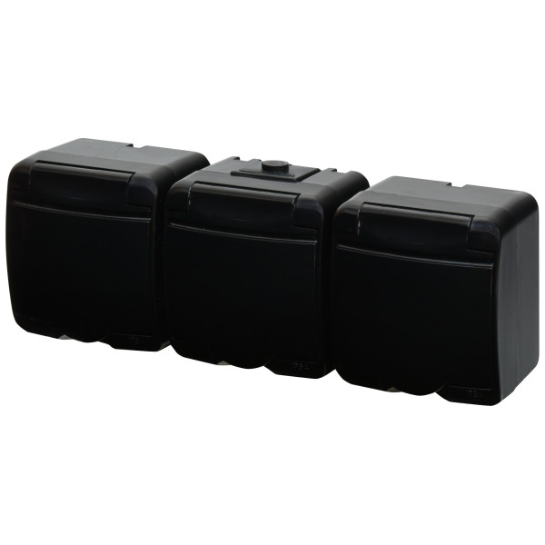 Розетка трехместная Eti Hermetics RHE-3s-BL с з/к IP54 черная/черная крышка (4668095)