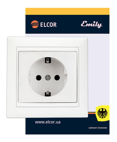 Розетка Elcor Emily 9215 (211576) с заземлением (белый) - фото №1