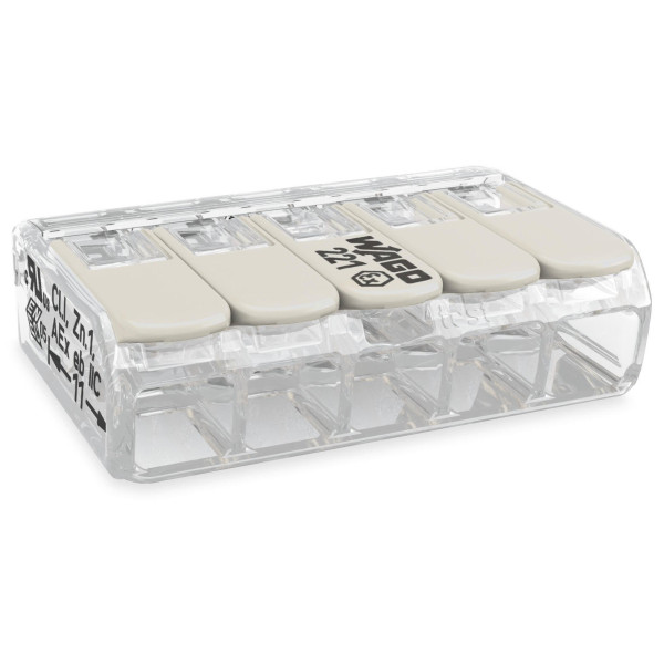 5-контактна універсальна клема Wago 221-485 Ex 0,2-4мм² (прозора)