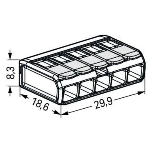 5-контактна універсальна клема Wago 221-485 Ex 0,2-4мм² (прозора) - фото №1