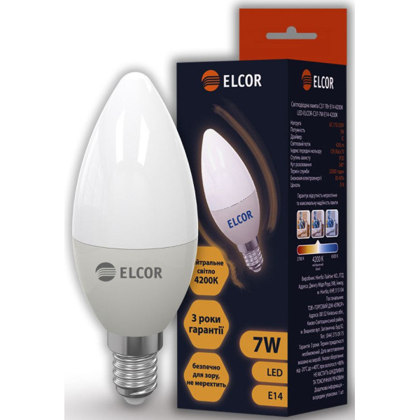 Світлодіодна LED лампа ELCOR 534310 Е14 С37 7Вт 4200K 630Лм - фото №1