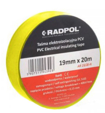ПВХ изолента Radpol AR 19/20 желтая 20м