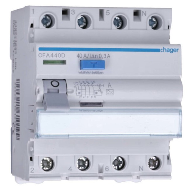 ПЗВ Hager CFA440D 4P 6кА 40A 300мА A