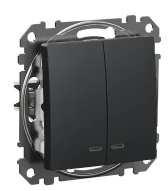 Двоклавішний вимикач Schneider Electric Sedna Design & Elements з підсвіткою чорний SDD114105L - фото №1