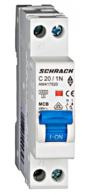 Електро-автомат 20А 1P+N 4,5кА х-ка С, Schrack