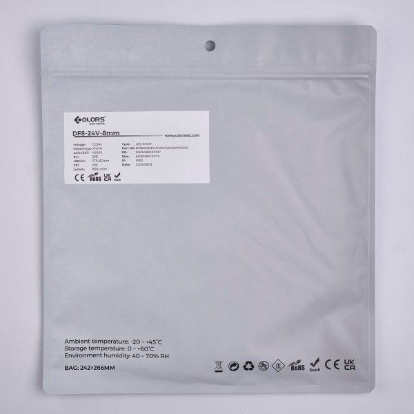 LED лента COLORS COB-24V-IP20 10W 850Lm 4000K 5м (DF8-24V-8mm-NW) - фото №6