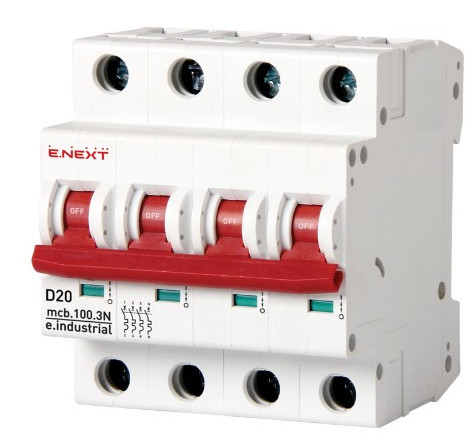 Модульный автоматический выключатель E.Next e.industrial.mcb.100.3N.D20 3р+N 20А D (i.0210004)