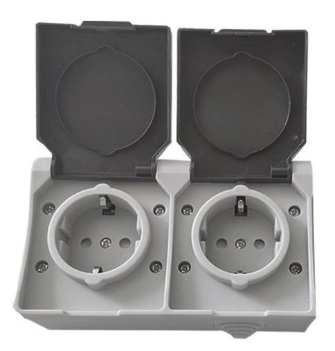 Розетка 2-местная TNSy SURFACE с заземлением и крышкой IP54 серый (TNSy5000170)