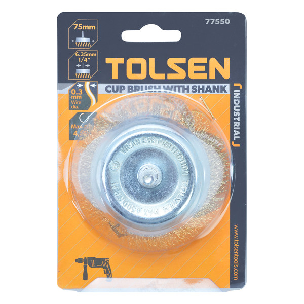 Щітка чашка Tolsen (77550) 75х6.4мм з гофрованого латунованого дроту 0.3мм - фото №4