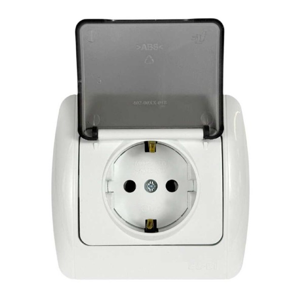 Розетка ELBI ZIRVE Fixline белая 1-я с заземлением с крышкой ( 501-010201-218 )