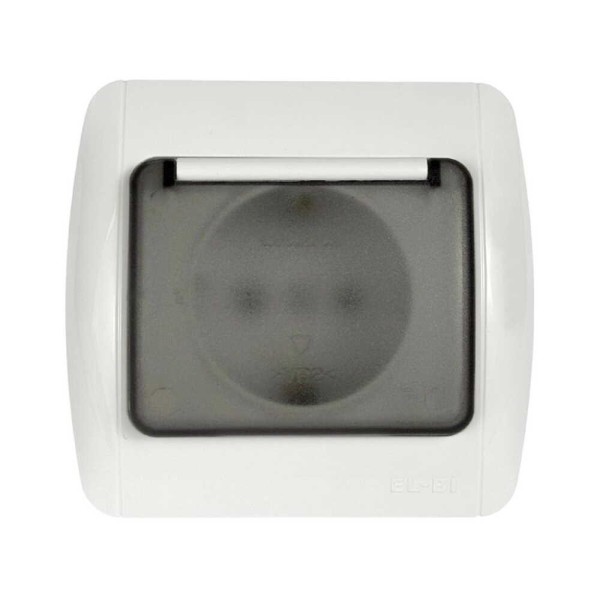 Розетка ELBI ZIRVE Fixline белая 1-я с заземлением с крышкой ( 501-010201-218 ) - фото №1