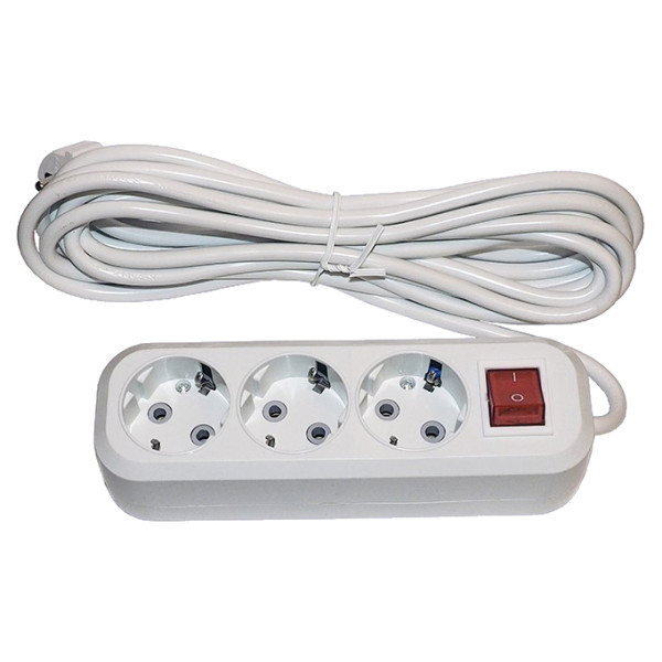 Трехместный удлинитель Elcor 10А 250В 2,5кВт 3м с заземлением и выключателем (420033)