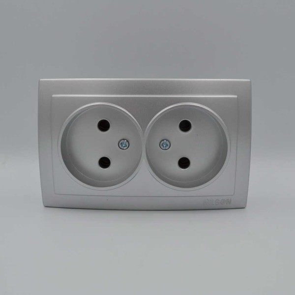 Розетка Nilson Themis срібло 2-на без заземлення ( 26131024 ) - фото №1