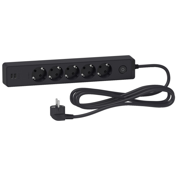Подовжувач Schneider Electric ST945U3B на 5 гнізд та 2хUSB (3м) чорний