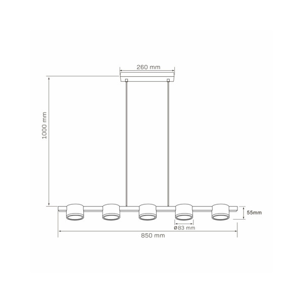 Подвесной светильник, люстра над столом, барной стойкой Goldlux 328076 Mirella GX53 5x6W IP20 Черный - фото №3