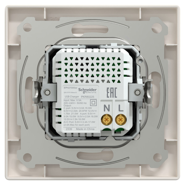 USB розетка Schneider Electric Asfora EPH2700523 тип A+C, 21Вт 3A крем - фото №3