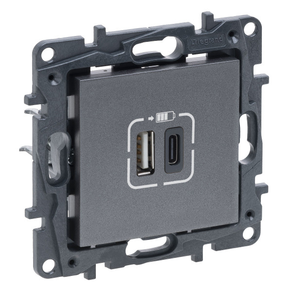 USB розетка Legrand Niloe Step А+C 12Вт+15Вт 5В сталь (863440)