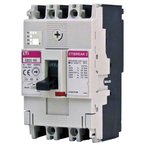 Автоматический выключатель ETI 004671835 EB2S 160/3SF 100А 3P (25kA фиксированные настройки)