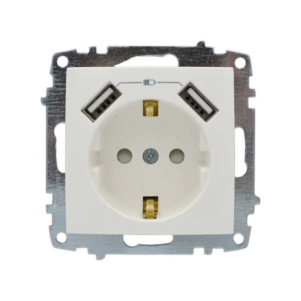 Розетка ELBI ZENA белая 1-я с заземлением + 2USB без рамки ( 609-010200-317 )