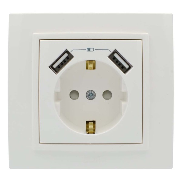 Розетка ELBI ZENA белая 1-я с заземлением + 2USB без рамки ( 609-010200-317 ) - фото №1