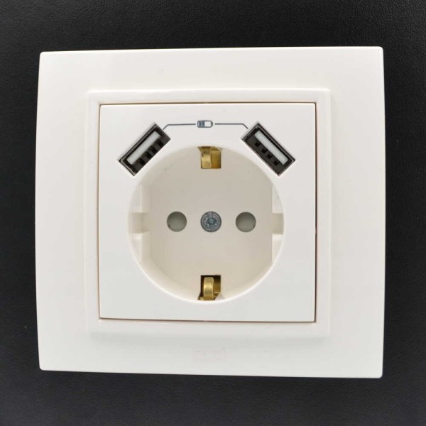 Розетка ELBI ZENA белая 1-я с заземлением + 2USB без рамки ( 609-010200-317 ) - фото №7
