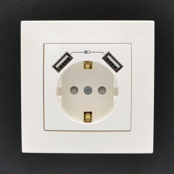 Розетка ELBI ZENA белая 1-я с заземлением + 2USB без рамки ( 609-010200-317 ) - фото №8