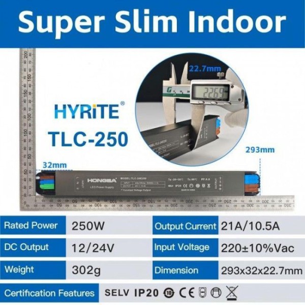 Блок живлення HYRITE Super Slim 250W DC24V з клемою для внутрішнього використання (TLC-24E250) - фото №3