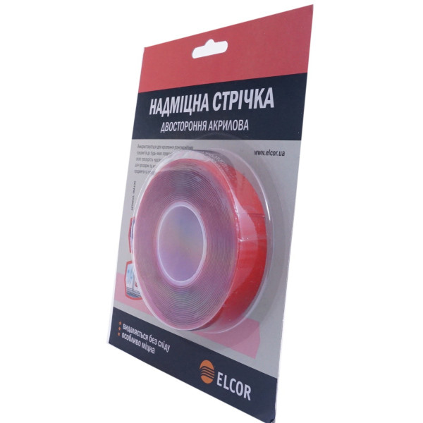 Двостороння прозора стрічка Elcor 40206800 TRA195 на акриловій основі 19мм (5м) - фото №1