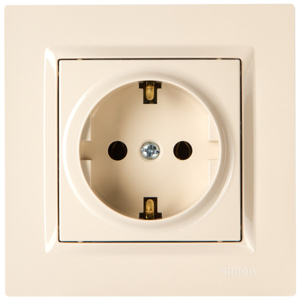 Розетка с заземляющим контактом Simon 10 кремовая - фото №2