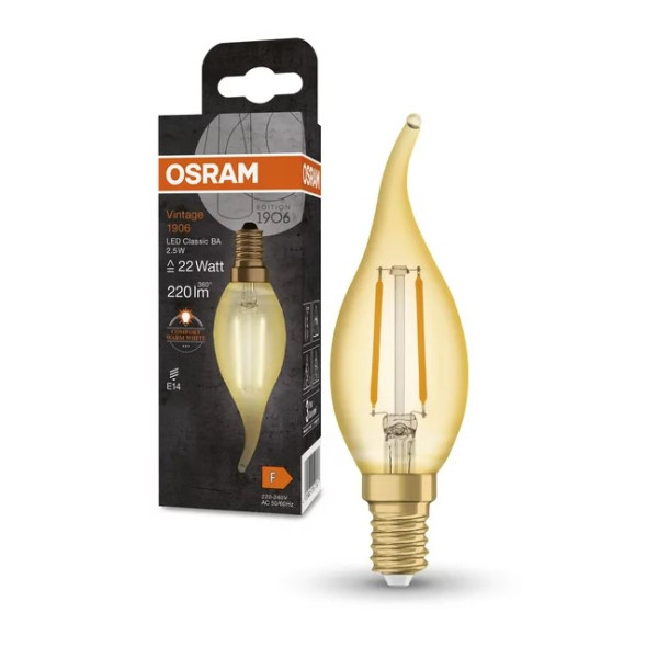 Лампа світлодіодна Osram 1906 CL BA 22 2,5Вт/824 FIL GOLD E14 10x1 - фото №2