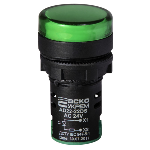 Сигнальна арматура Аско-Укрем AD22-22DS 24В AC/DC зелена (A0140030048) - фото №1