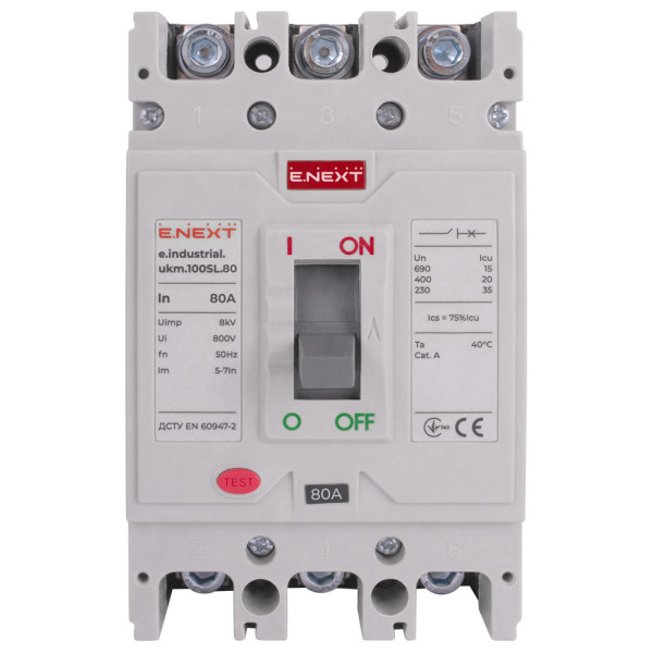 Силовой автоматический выключатель E.Next e.industrial.ukm.100SL.80 3р 80А (i0660013) - фото №1