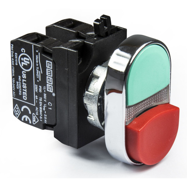 Выступающая сдвоенная кнопка EMAS B132K21KY с блок-контактом подсветки (без источника света) (1НО+1НЗ)