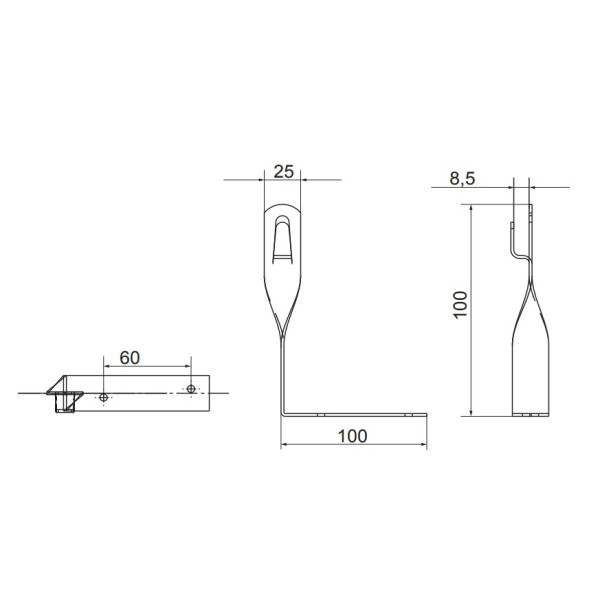 Скрученный угловой держатель токоотводящего прута DKC ND2252ZC 100х100х25мм из оцинкованной стали - фото №1