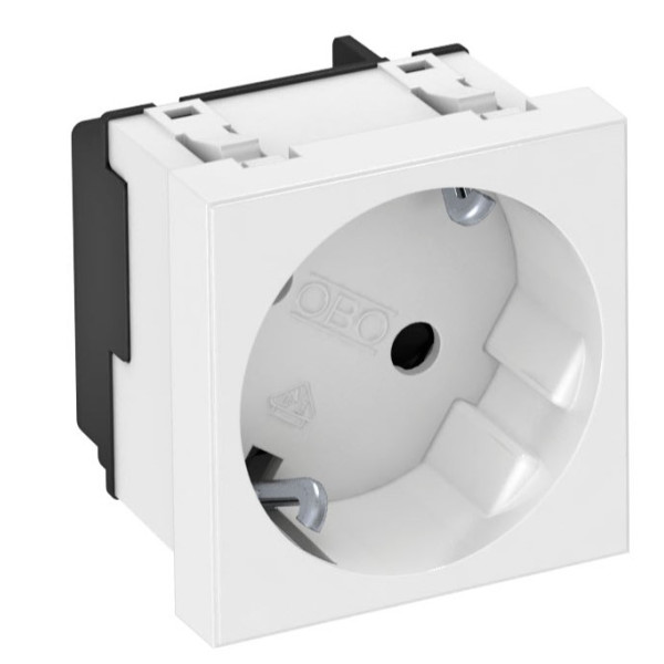 Розетка OBO Bettermann modul 45 с заземлением и шторками 250В 16A 33˚ белая (6120073)