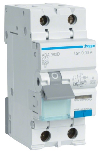 Диференційний автомат Hager ADA982D C 32A 1P+N 6кА 30мА A