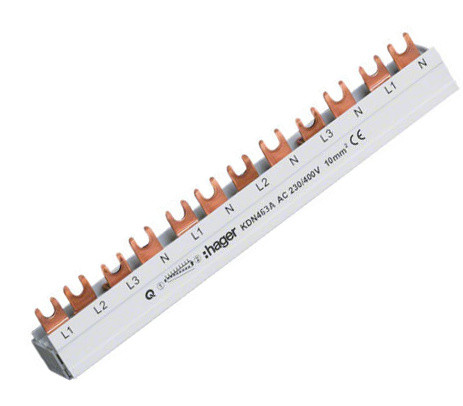 Шина соединительная Hager KDN463A 4P типа FORK (вилка) на 12 модулей 10мм² 63A