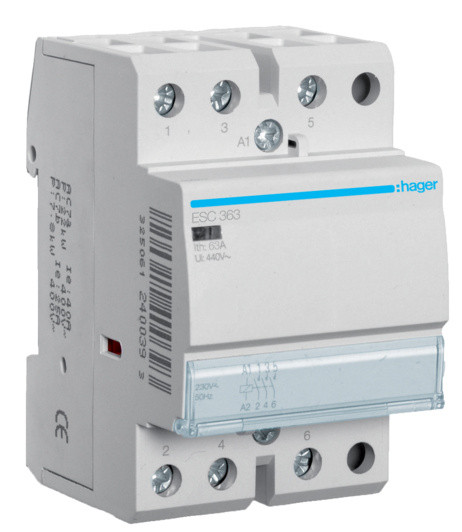 Контактор 63A ESC363 (3НО, 230В) 3м Hager