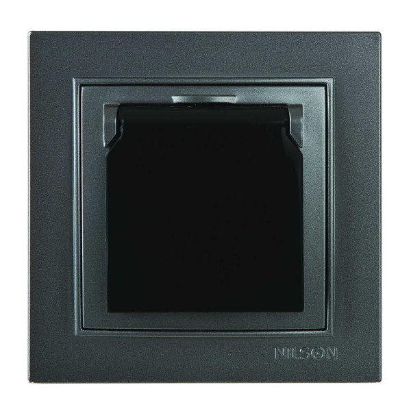 Розетка Nilson Thor антрацит 1-на з заземленням з кришкою ( 27161018 )