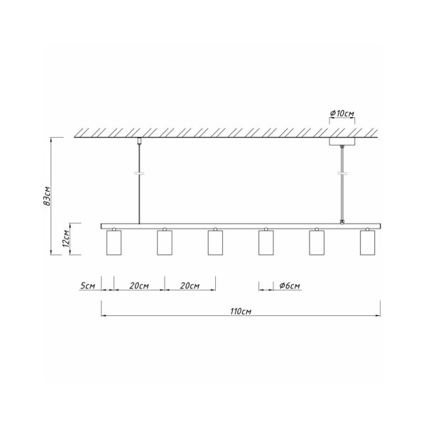Люстра підвісна над столом, барною стійкою Light 7496110.12.12 Dovbush GU10 6x65W IP20 Золота - фото №3