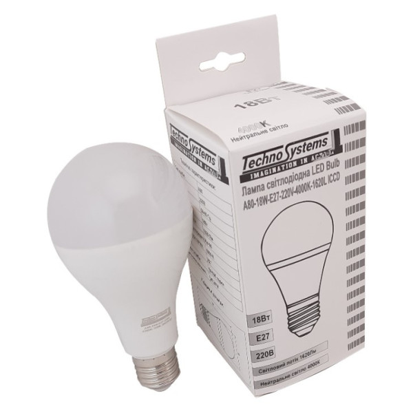 Світлодіодна лампа TNSy LED Bulb-A80-18W-E27-220V-4000K-1620L ICCD (TNSy5000043) - фото №2