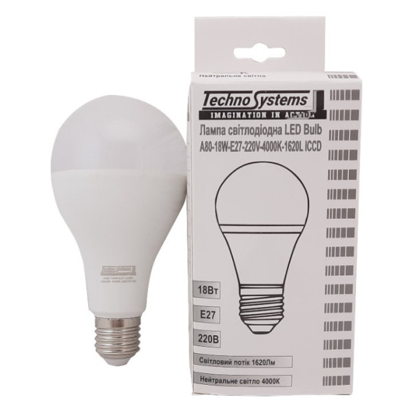 Світлодіодна лампа TNSy LED Bulb-A80-18W-E27-220V-4000K-1620L ICCD (TNSy5000043) - фото №3