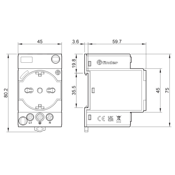 Розетка на DIN-рейку Finder 16А 230В AC Schuko (7U0082300000) - фото №1