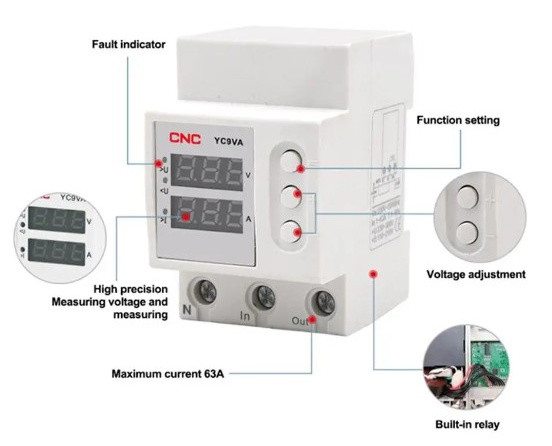 Реле контролю напруги CNC YC9VA AC 230В 63А (Б00043178) - фото №2