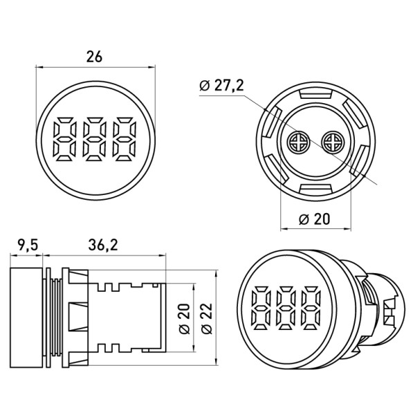 Індикатор струму E.Next e.ad22.am Ø22мм 5-100 А (s009038) - фото №3