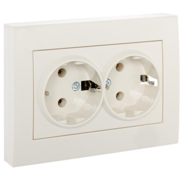 Подвійна розетка Lezard Rain (703-0303-127B) із з/к ПБТ (кремова)