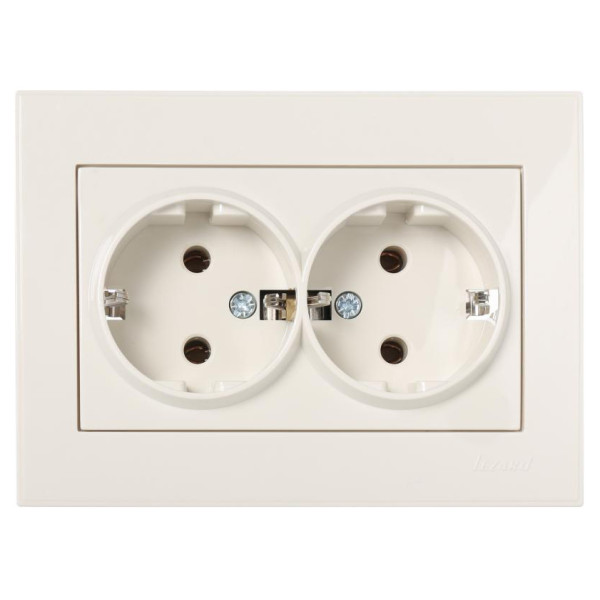 Подвійна розетка Lezard Rain (703-0303-127B) із з/к ПБТ (кремова) - фото №1